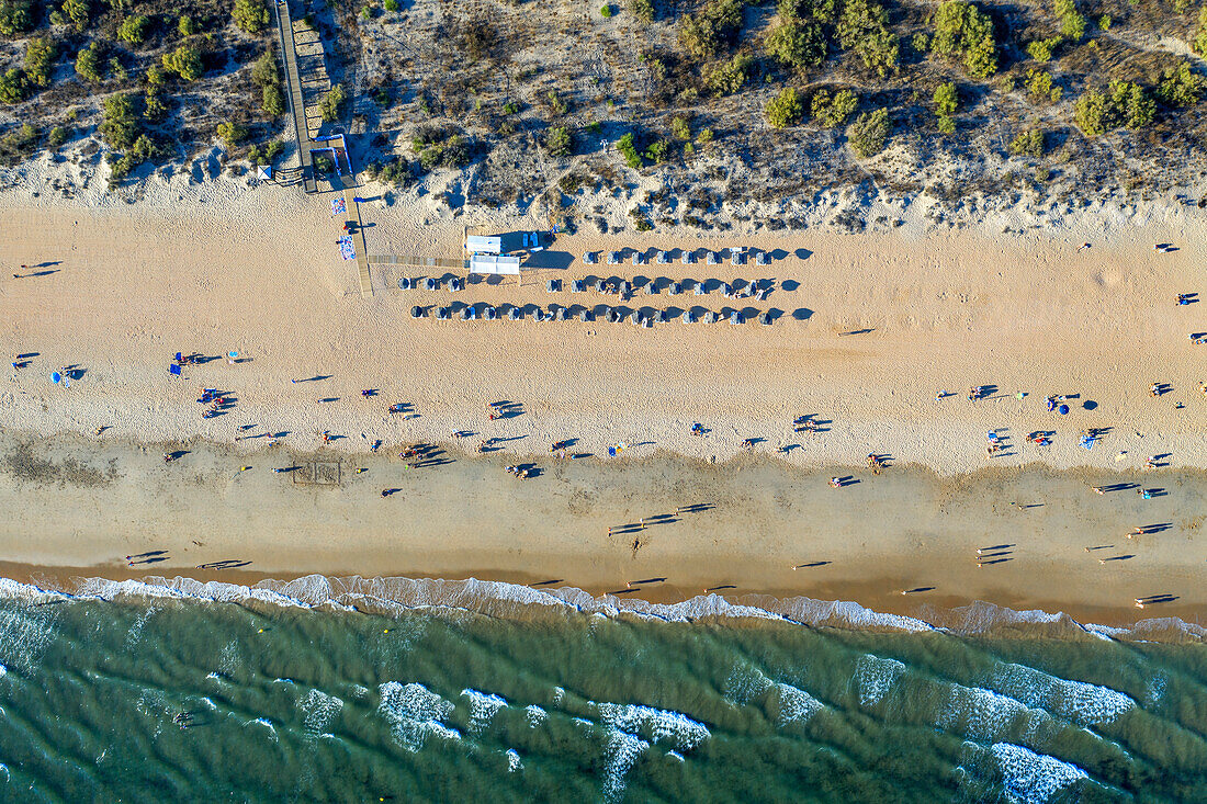 Aerial view of Playa de la Antilla beach hotels Lepe Huelva Province, Andalusia, southern Spain.