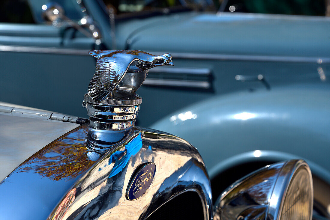 A Ford classic car in a car festival in San Lorenzo de El Escorial, Madrid.