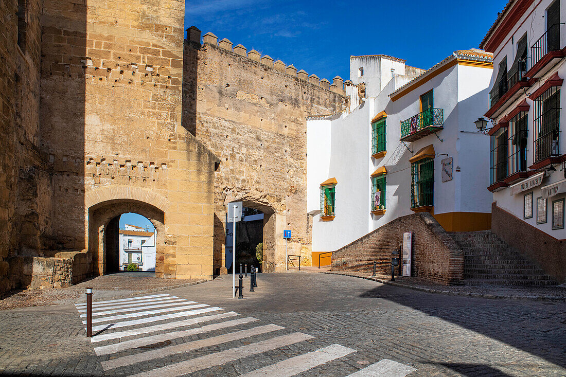 Alcazar de la Puerta de Sevilla. The Seville Gate Citadel. Old town Carmona Seville Andalusia South of Spain.