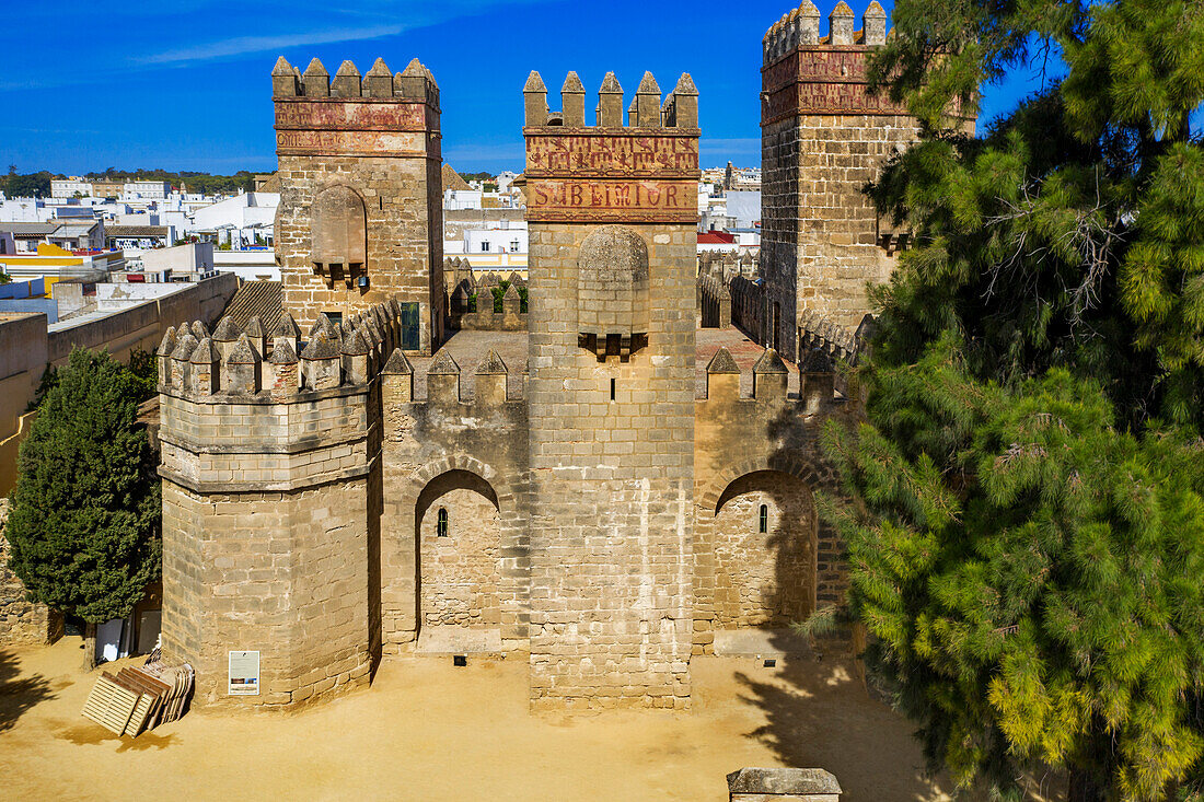 Aerial view of San Marcos Castle of San Marcos is a medieval Islamic Gothic structure located in El Puerto de Santa María, Cadiz Province, Spain.