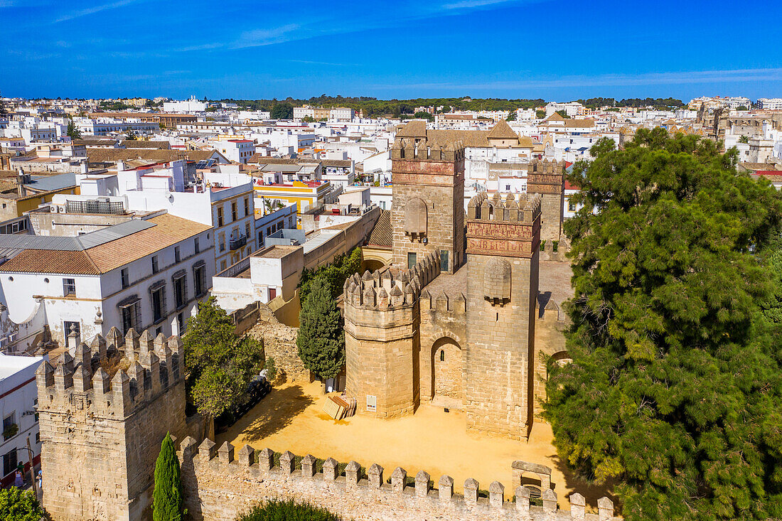 Aerial view of San Marcos Castle of San Marcos is a medieval Islamic Gothic structure located in El Puerto de Santa María, Cadiz Province, Spain.