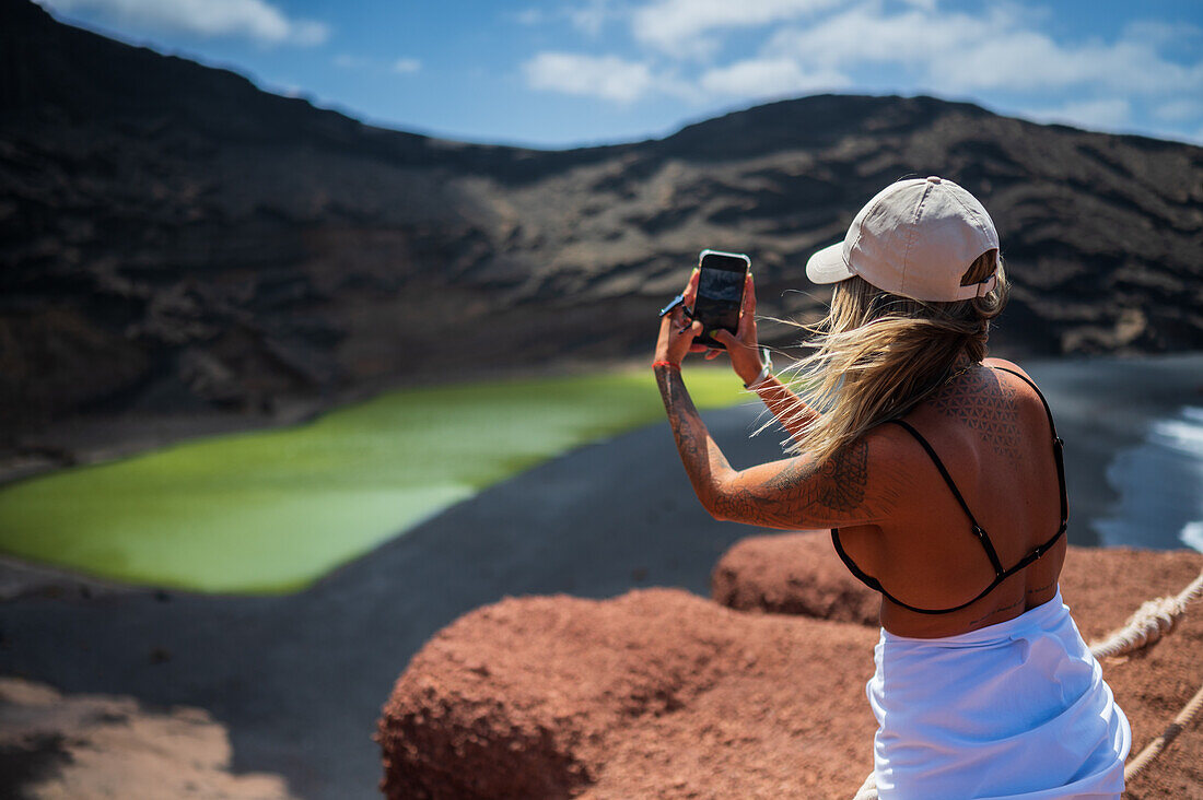 Grüne Lagune oder Charco de los Clicos auf Lanzarote, Kanarische Inseln, Spanien