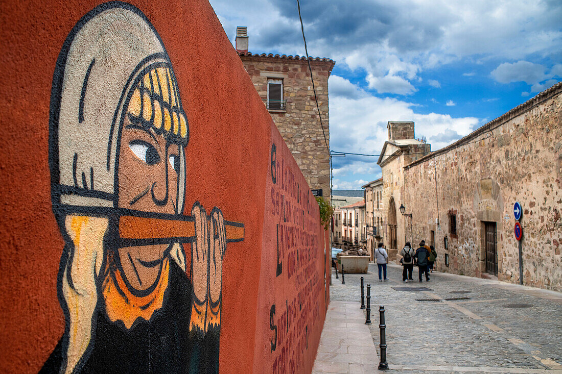 Funny medieval graffiti in the town center of Sigüenza, Guadalajara province, Spain