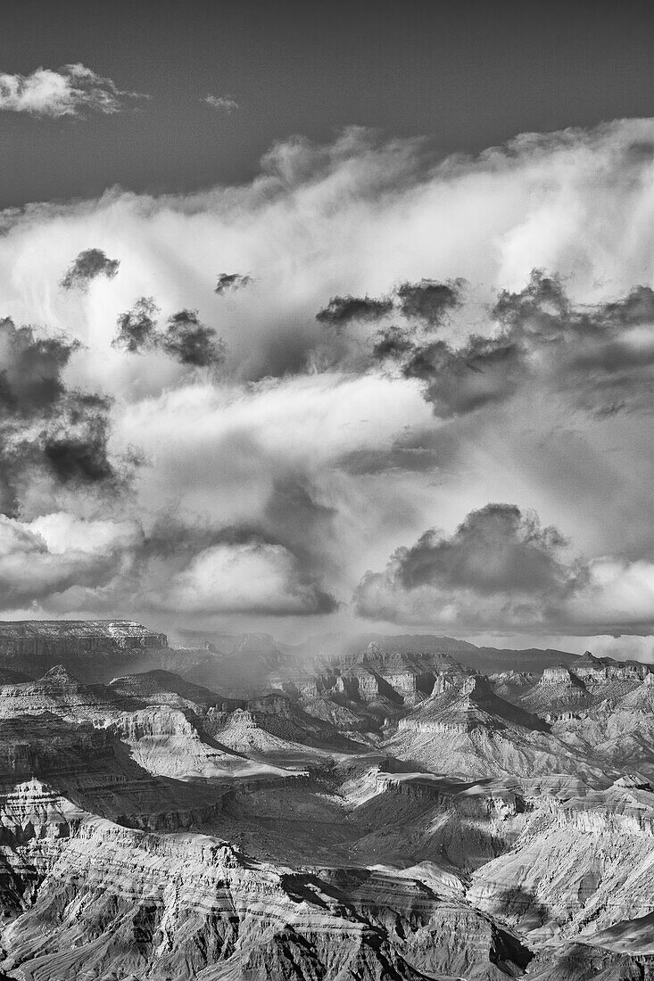 Stormy clouds build up over the Grand Canyon in Grand Canyon National Park in Arizona.