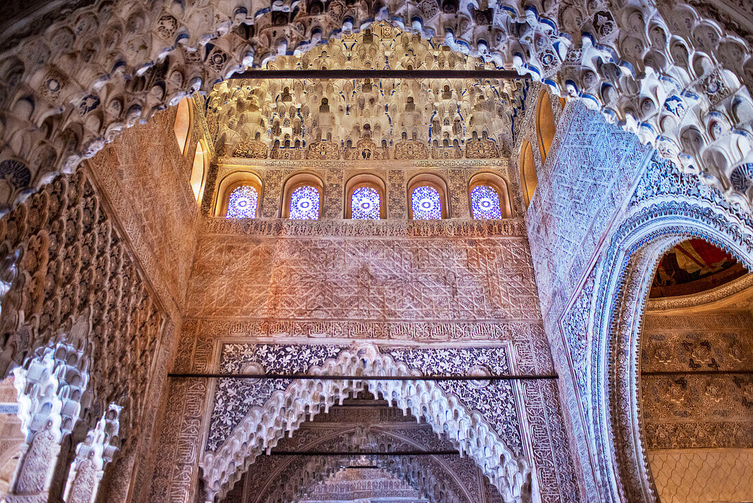 Alhambra Palace Nasrid Palaces: Ceiling of the Sala de los Reyes Hall of the Kings Granada, Andalusia Spain Europe.