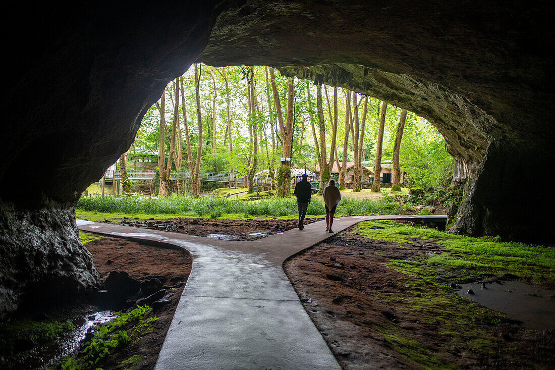 The Caves of Sare, entrance porch, Megalithic park, Labourd, Pyrenees-Atlantiques, Nouvelle-Aquitaine, France, Europe.