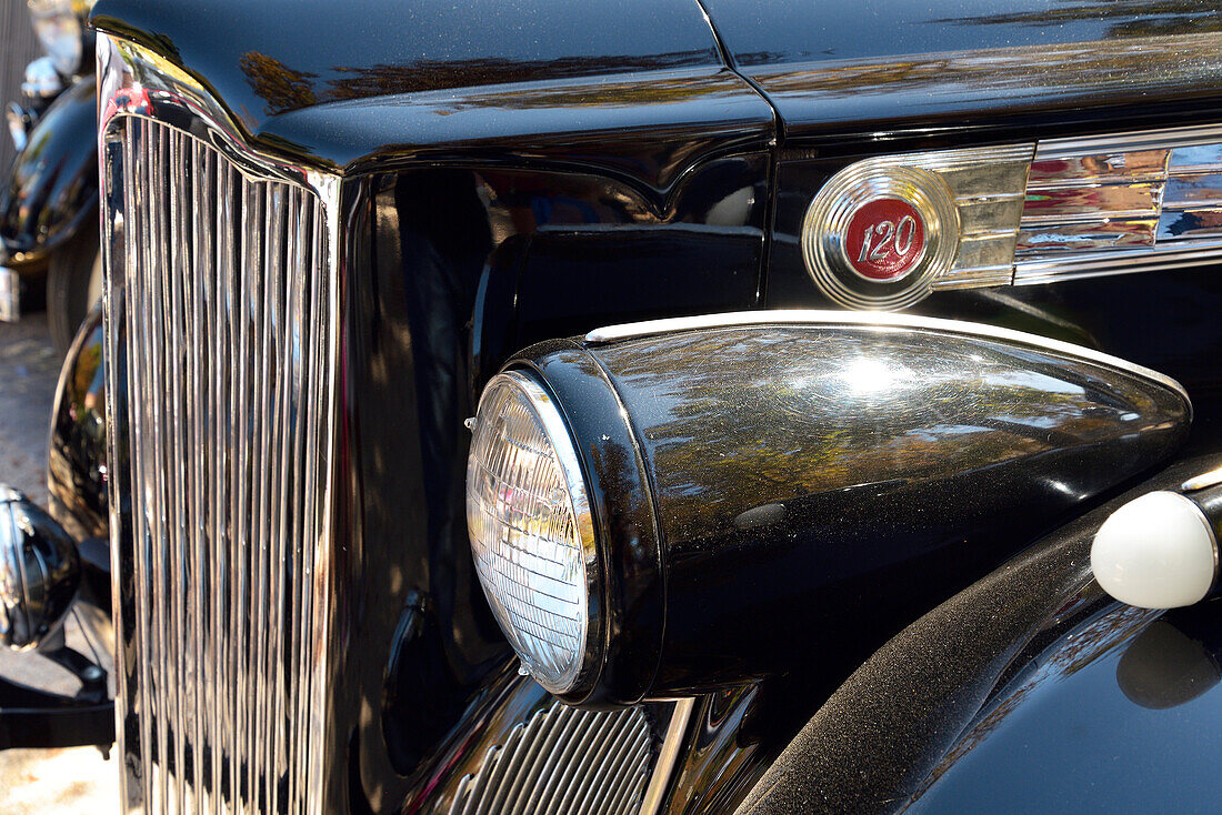 Detail of a Packard classic car in a car festival in San Lorenzo de El Escorial, Madrid.