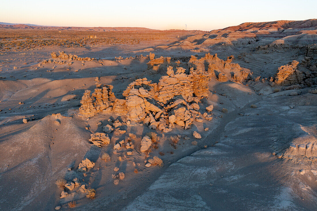 Fantastically eroded sandstone formations in the Fantasy Canyon Recreation Site at sunset near Vernal, Utah.