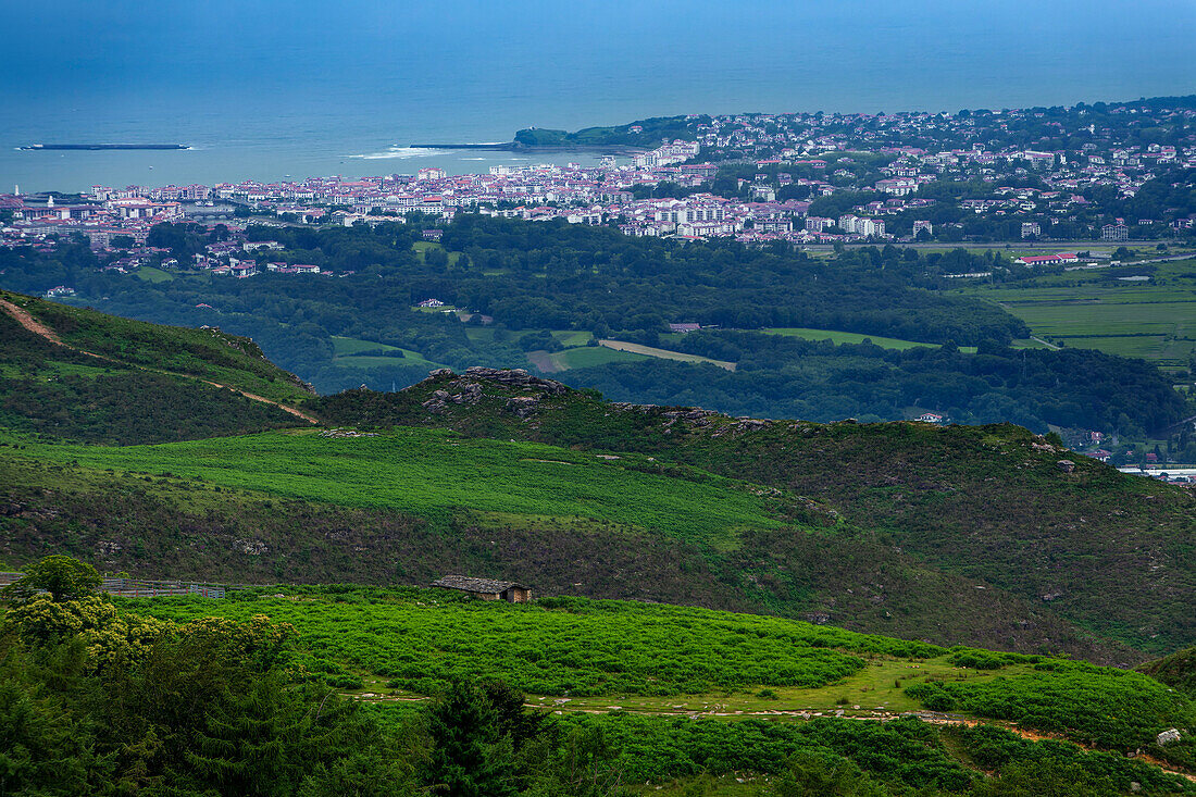 Saint-Jean-de-Luz coast, view from La Rhune mountain, Pyrenees Atlantiques, France, Europe