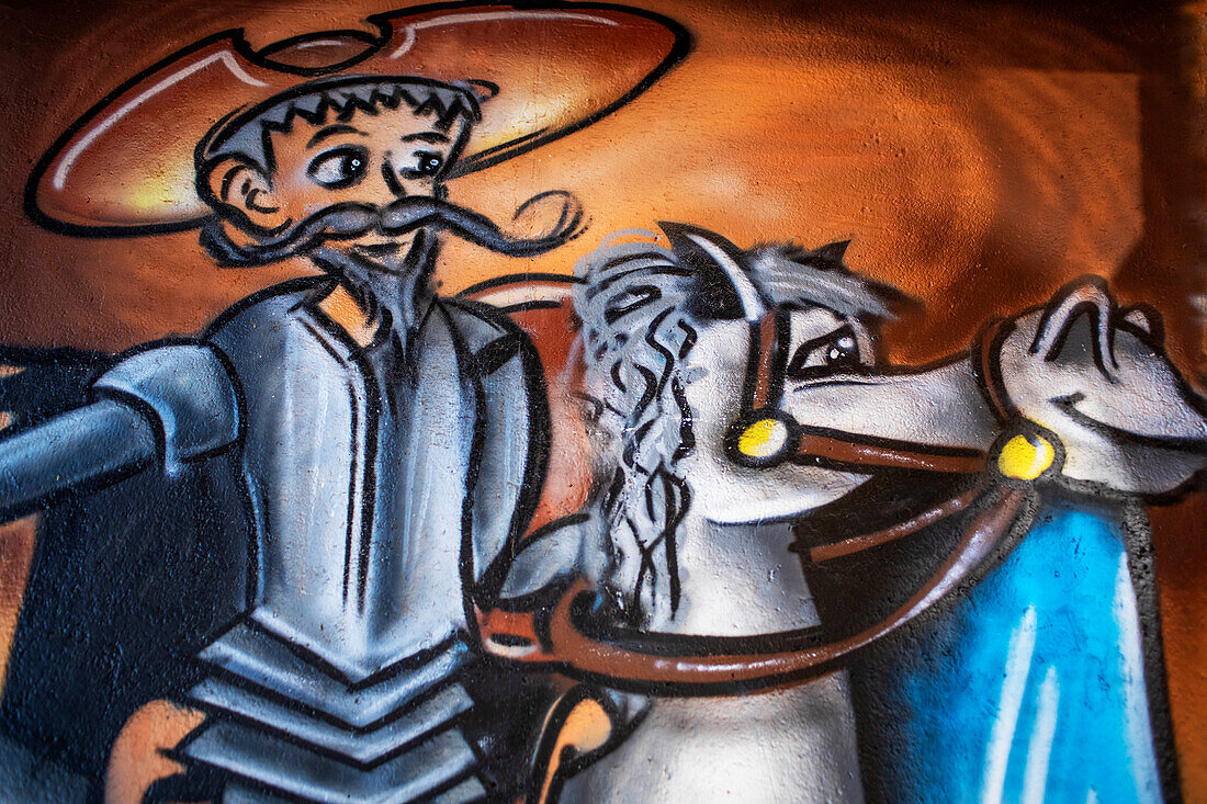 Paintings about Don Quixote de la Mancha adorn some of the main streets of Alcala de Henares Madrid Spain.