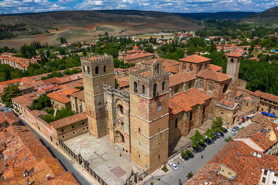 Aerial view of the cathedral, Sigüenza, Guadalajara province, Spain