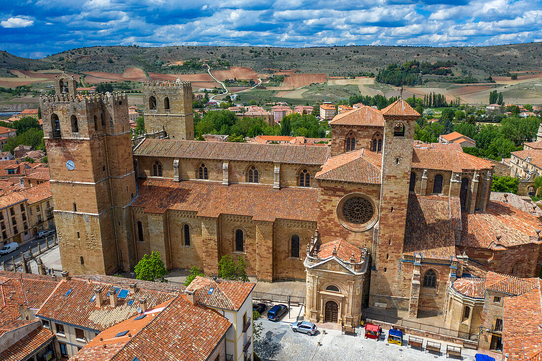 Aerial view of the cathedral, Sigüenza, Guadalajara province, Spain