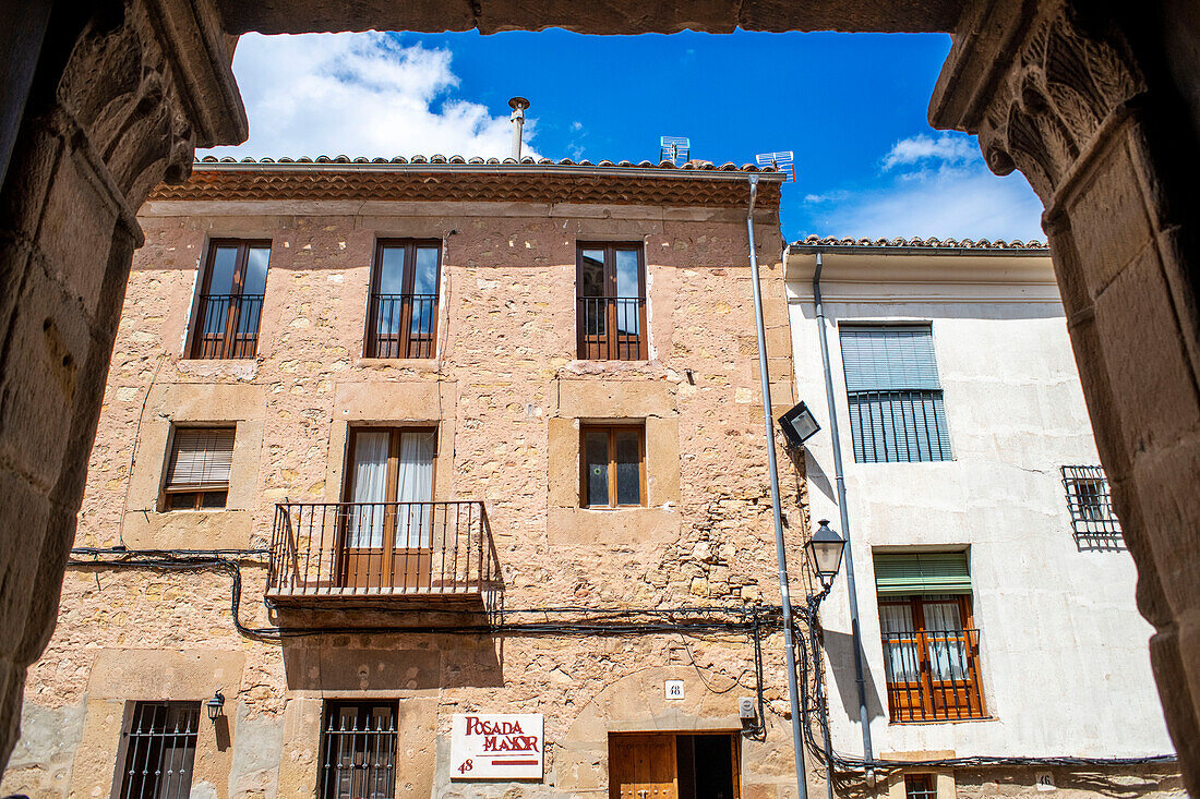 Buildings in the main street, Calle Mayor, Sigüenza, Guadalajara province, Spain