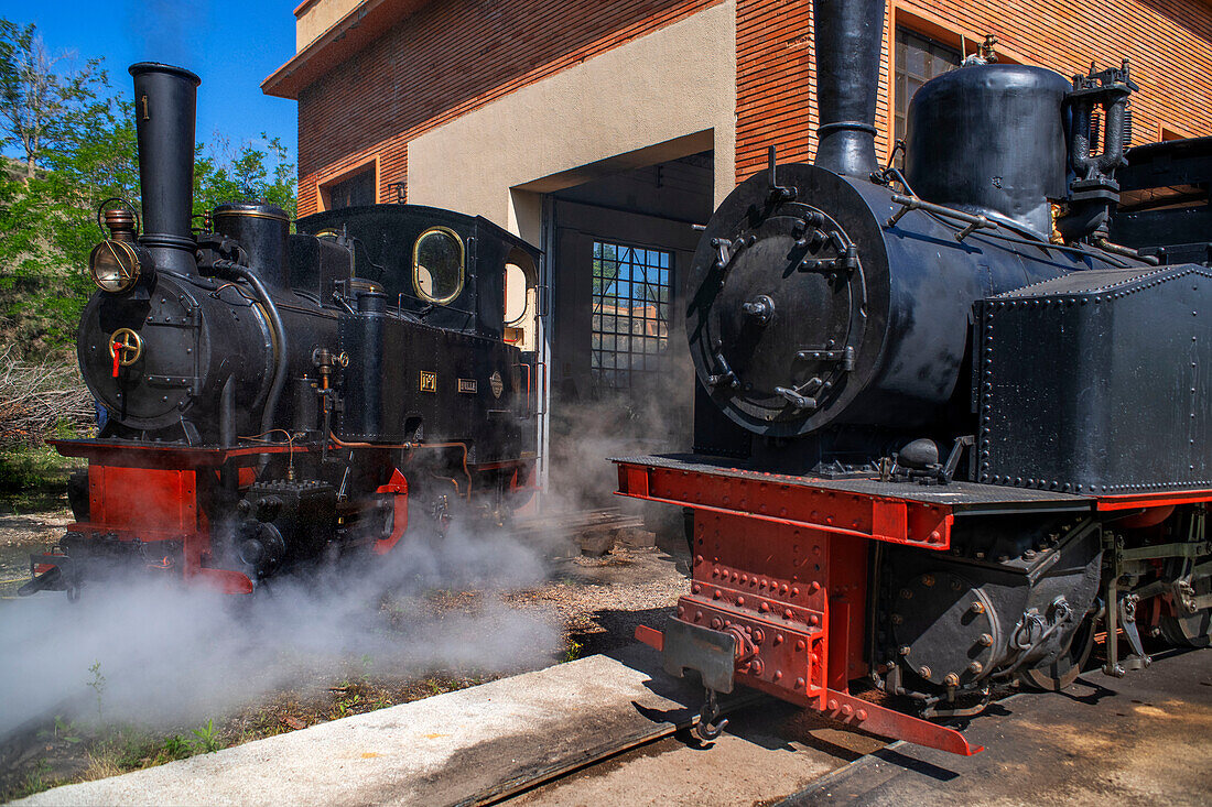 Steam train, Utrillas mining train and Utrillas Mining and Railway Theme Park, Utrillas, Cuencas Mineras, Teruel, Aragon, Spain.