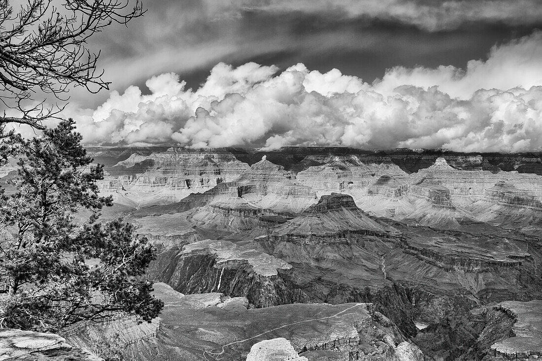 Stürmische Wolken ziehen über dem Grand Canyon im Grand Canyon National Park in Arizona auf