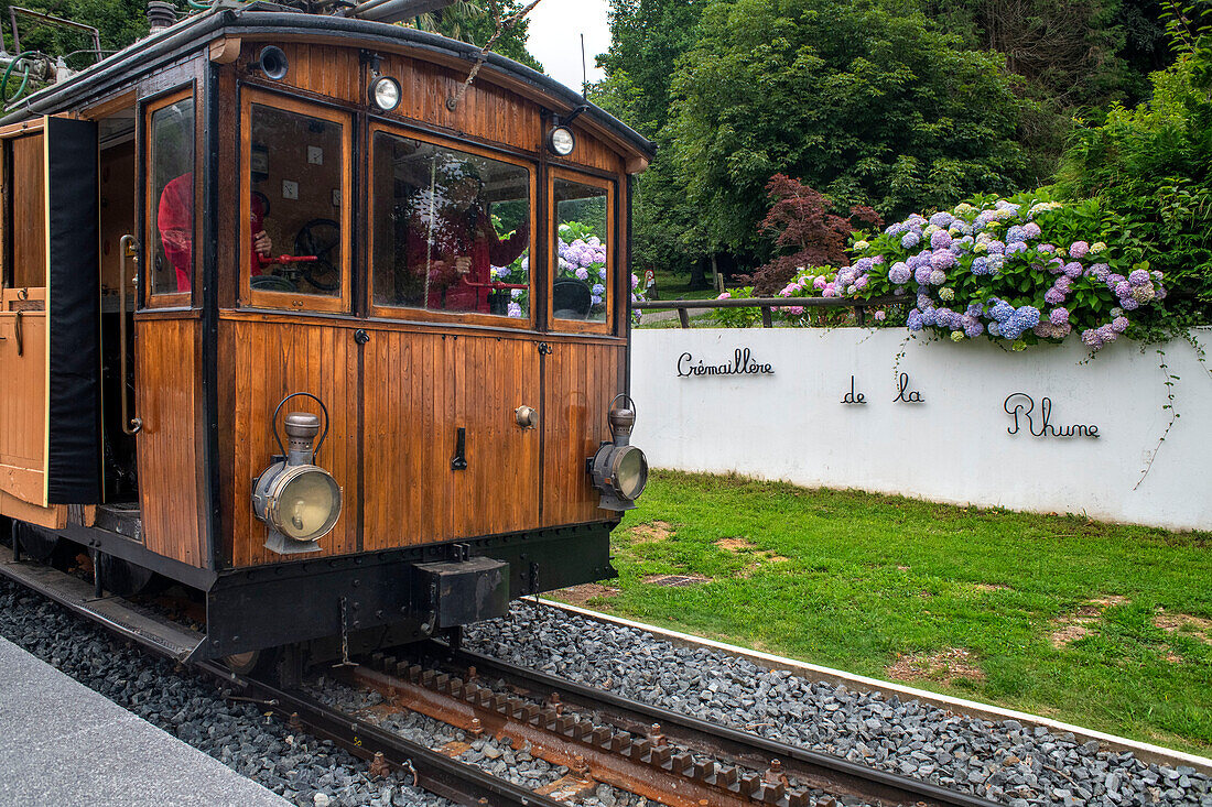 The Petit train de la Rhune rack railway in France runs to the summit of La Rhun mountain on the border with Spain.