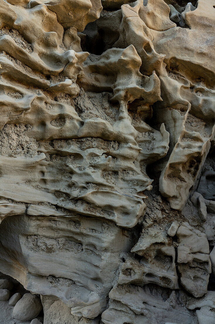 Melted wax-looking erosion patterns in the sandstone formations in Fantasy Canyon Recreation Area, near Vernal, Utah.