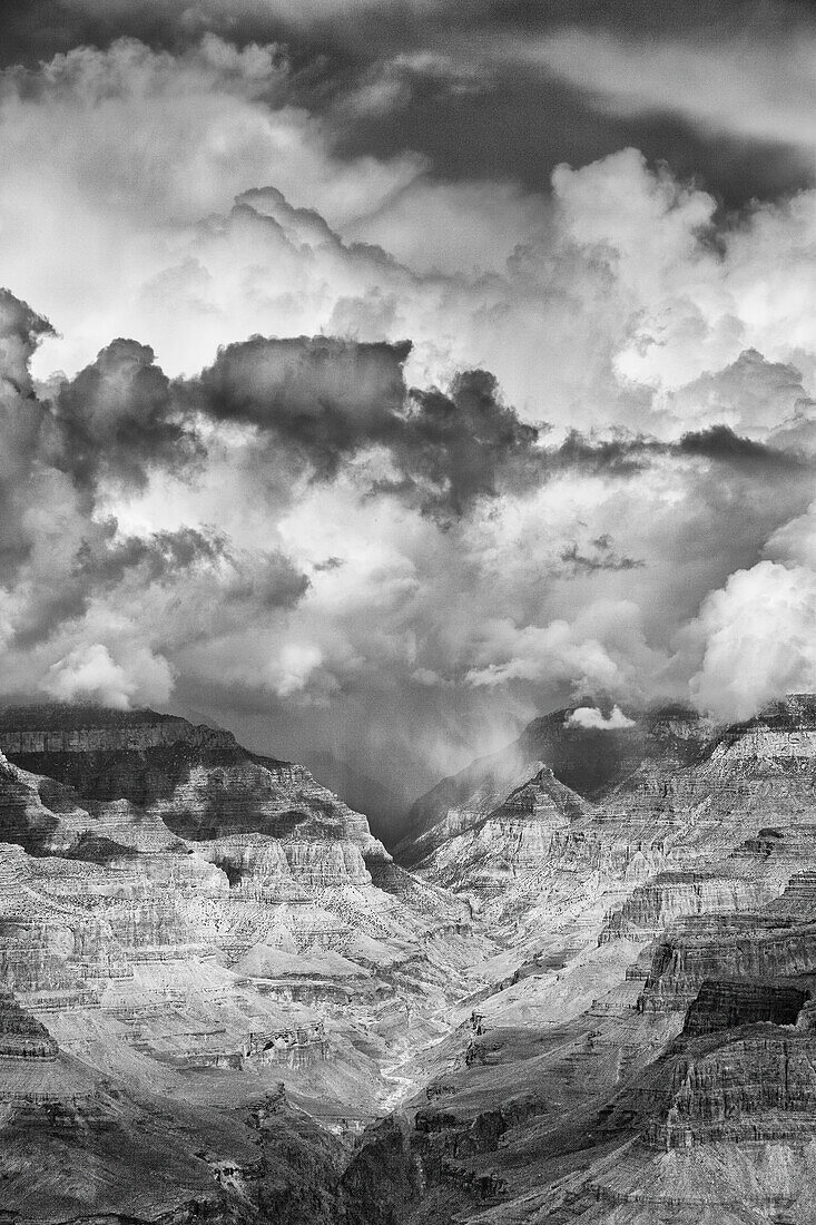 A snow squall over Bright Angel Canyon in Grand Canyon National Park in Arizona.