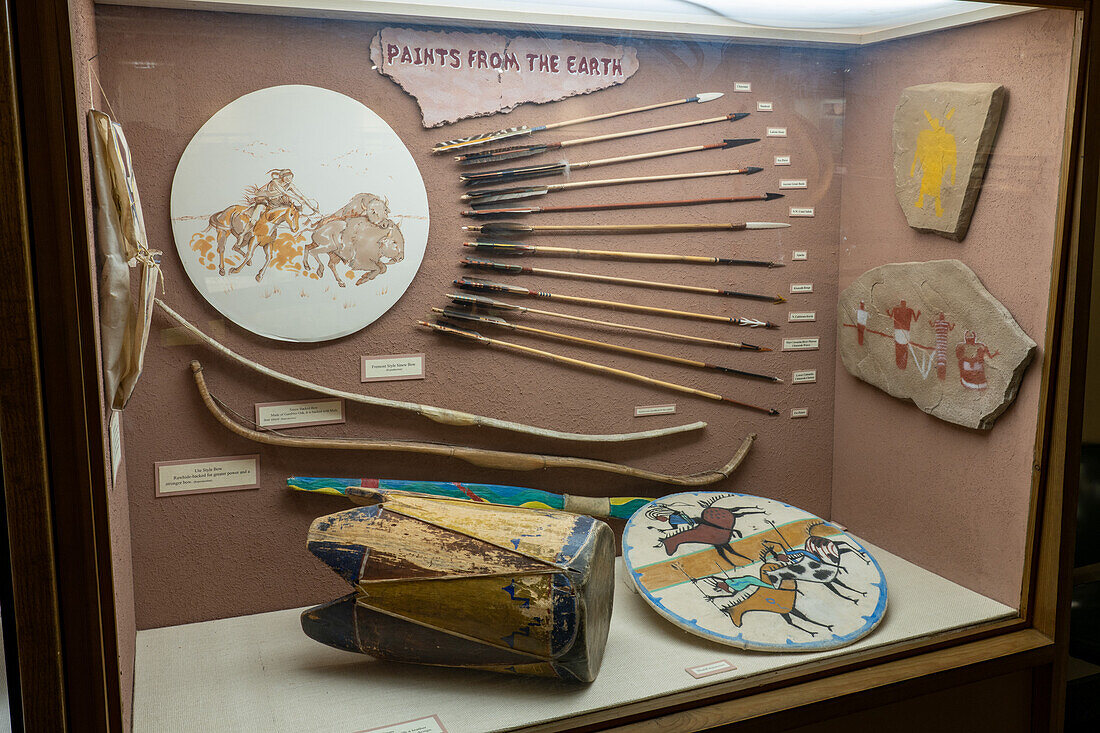 Display of Native American objects in the USU Eastern Prehistoric Museum in Price, Utah.