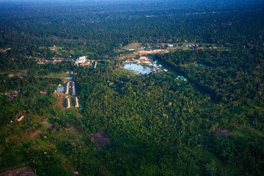 Aerial view of the Amazon Rainforest and Amazon river which comprise the countries of Brazil, Bolivia, Colombia, Ecuador, (French) Guyana, Peru, Suriname and Venezuela.