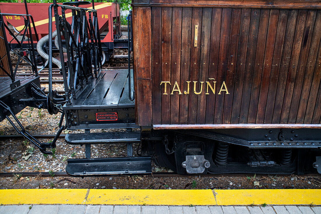 Wagon of El Tren de Arganda train or Tren de la Poveda train in Arganda del Rey, Madrid, Spain.