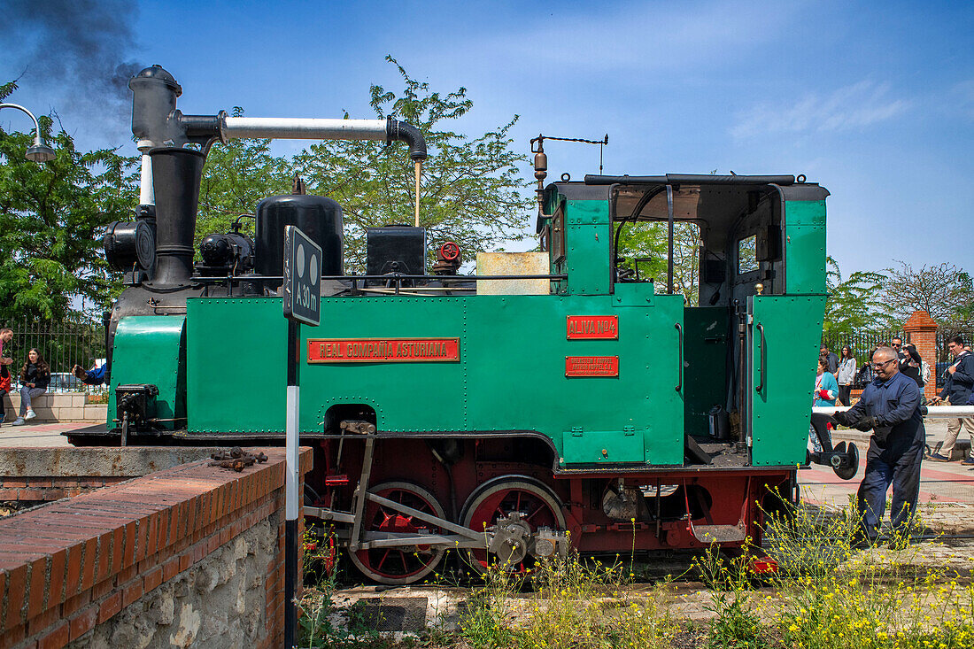 Water refill in Aliva nº 4 locomotive in the El Tren de Arganda train or Tren de la Poveda train in Arganda del Rey, Madrid, Spain.