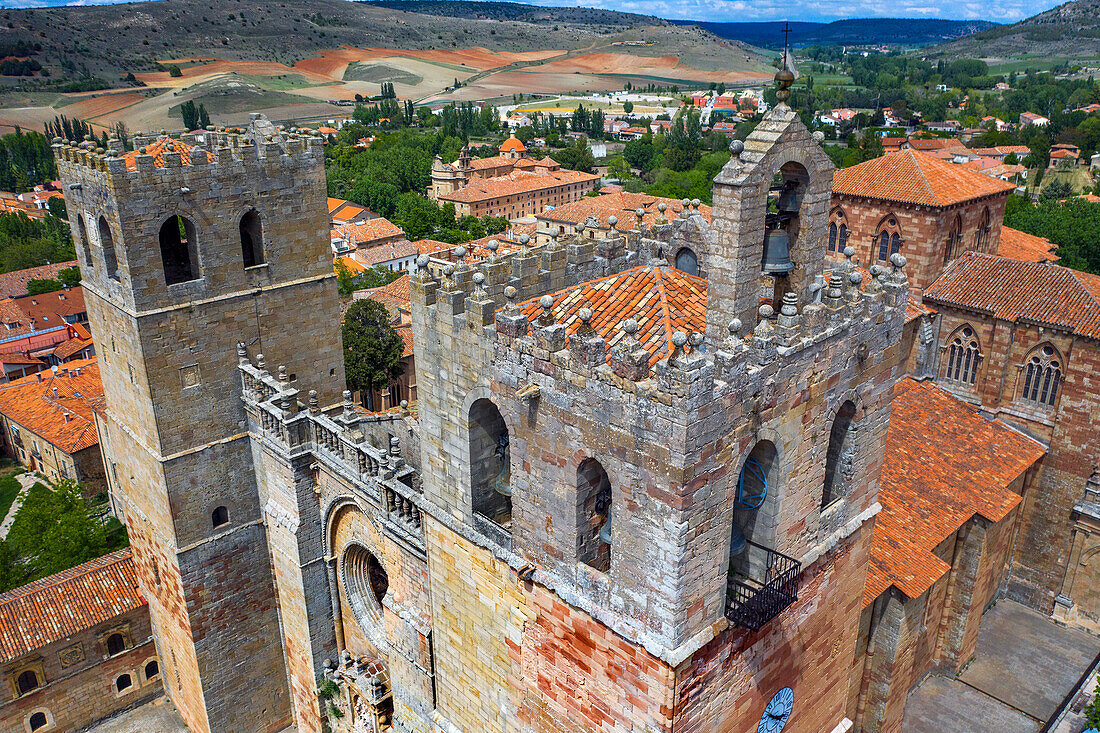 Aerial view of the cathedral, Sigüenza, Guadalajara province, Spain
