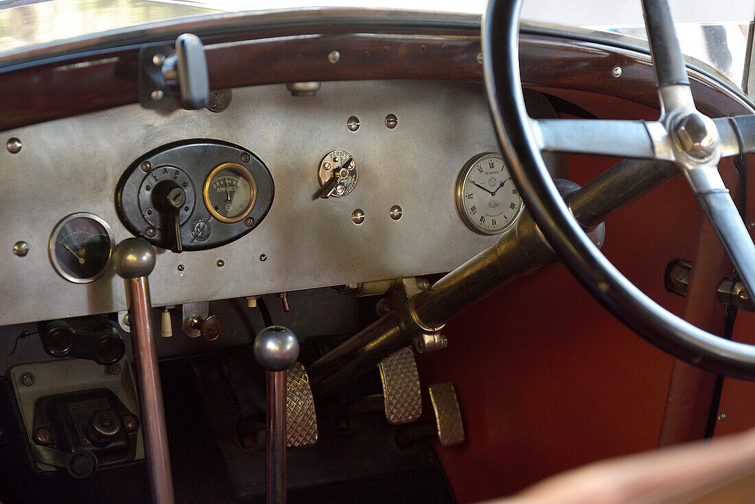 Interior of a classic car in a car festival in San Lorenzo de El Escorial, Madrid.