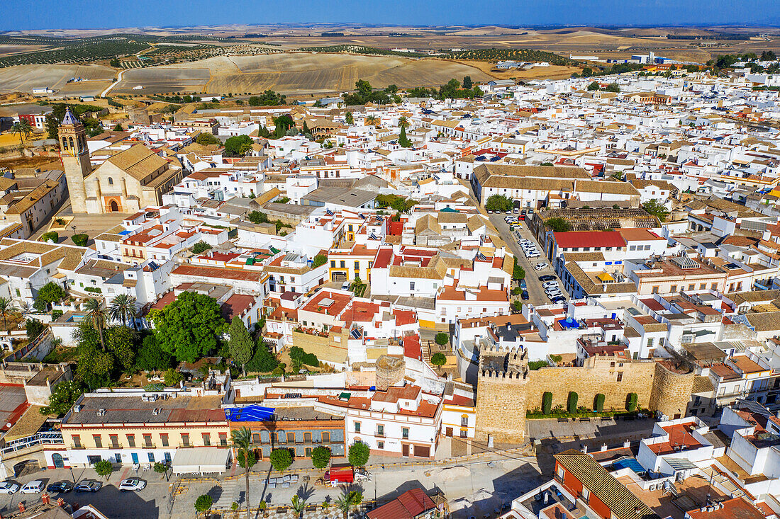 Aerial view of Marchena old town in Seville province Andalusia South of Spain.