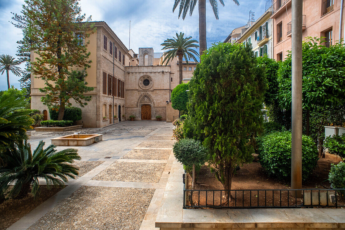 Inside Palma de Mallorca Lonja. Majorca gothic architecture. Main facade of the market of the gothic civil. Balearic islands Spain.