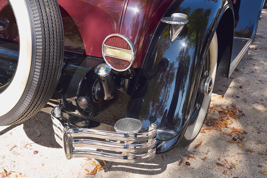 Detail of a classic car in a car festival in San Lorenzo de El Escorial, Madrid.