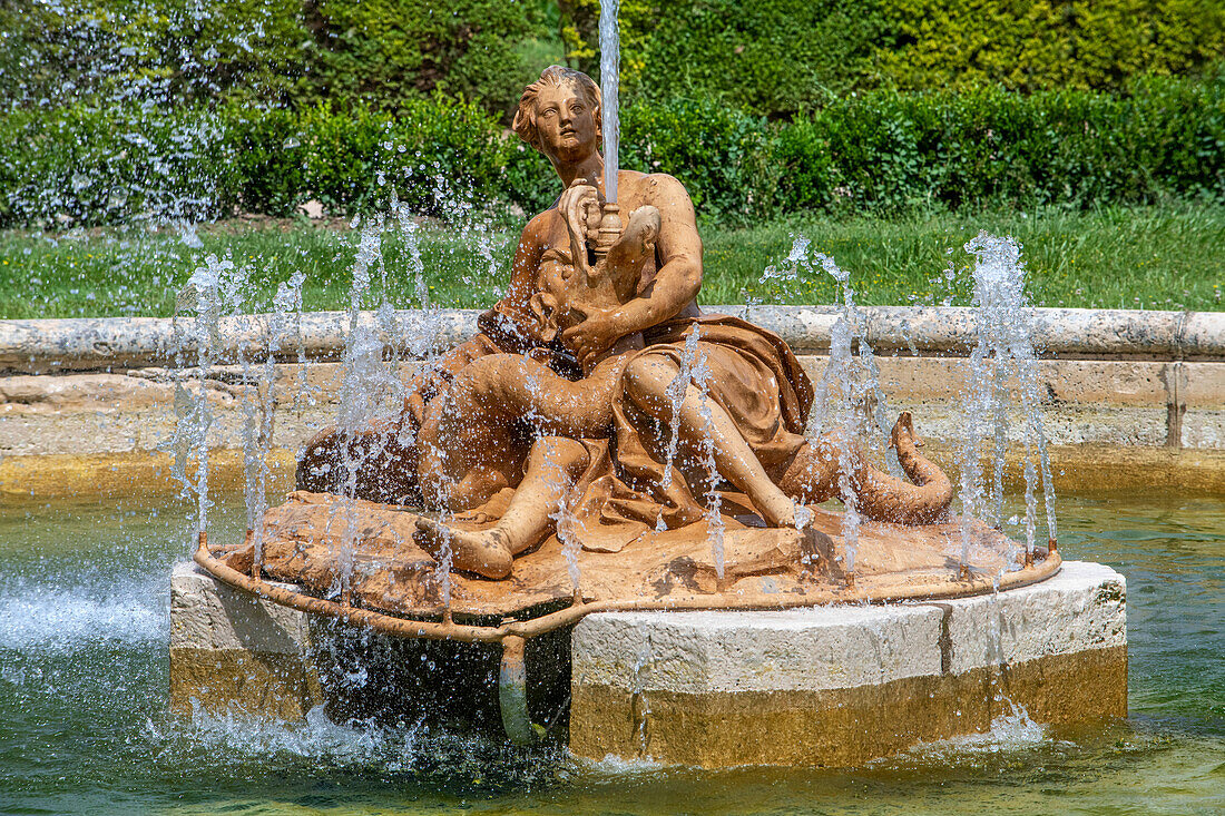 Spanish Royal Gardens, The Parterre garden, Statue of goddess Ceres, Aranjuez, Spain.