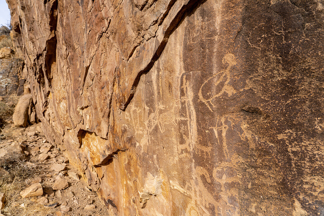 A pre-Hispanic Native American petroglyph rock art panel in Nine Mile Canyon in Utah.