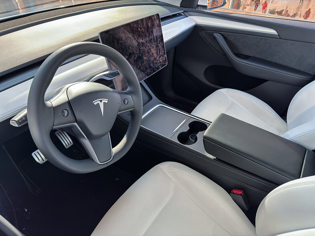 Tesla Model Y exhibited in Puerto Venecia, well-recognized shopping center based out of the city of Zaragoza, Spain.