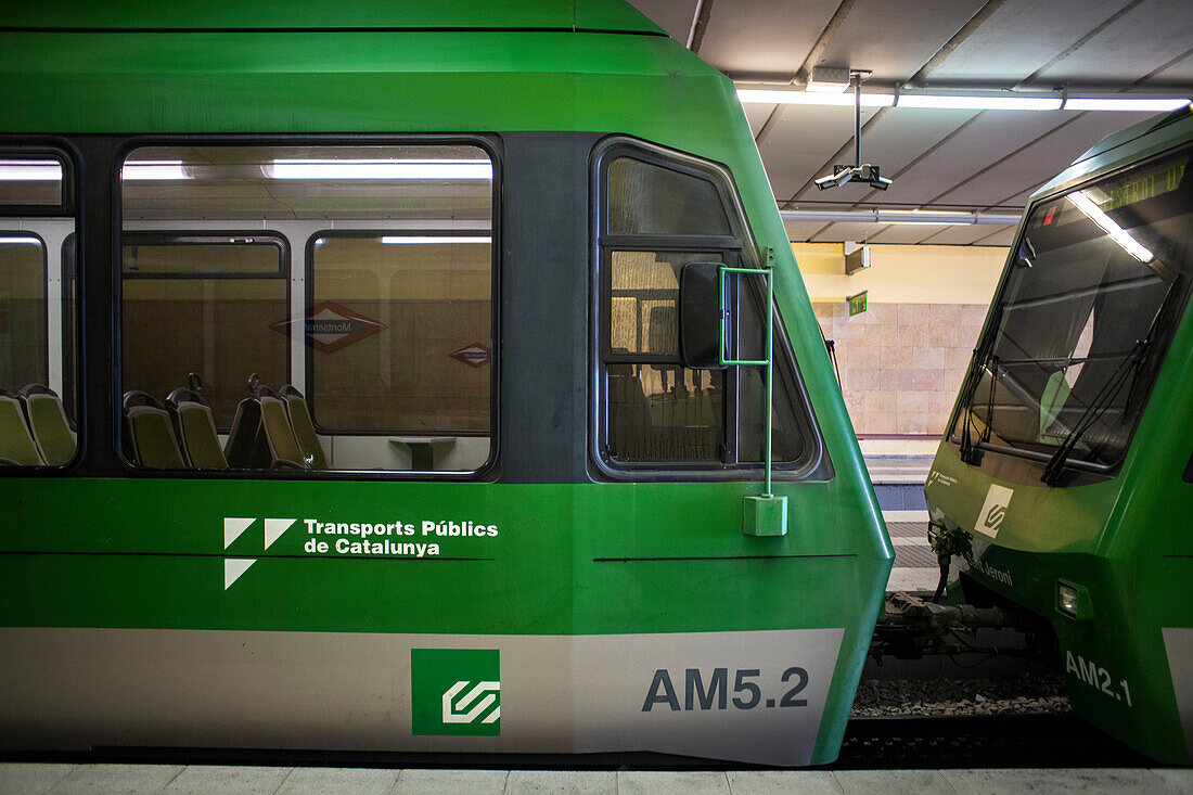 Montserrat abbey train station of Cremallera de Montserrat rack railway train. Monistrol de Montserrat, Barcelona, Spain