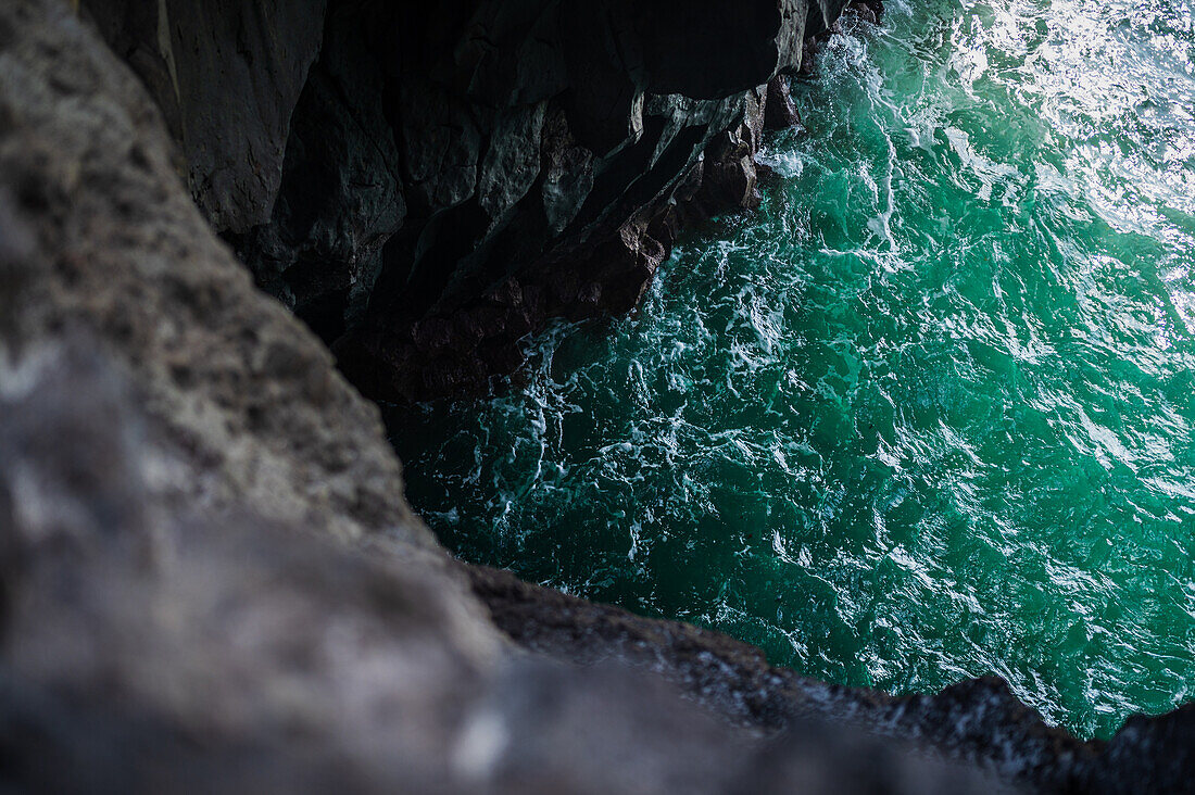 The lava cliffs of Los Hervideros in Lanzarote, Canary Islands, Spain