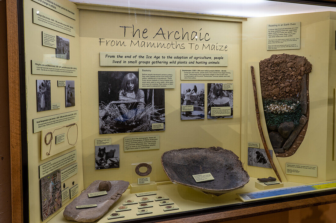 Eine Ausstellung über Essen in der archaischen Kultur im USU Eastern Prehistoric Museum in Price, Utah