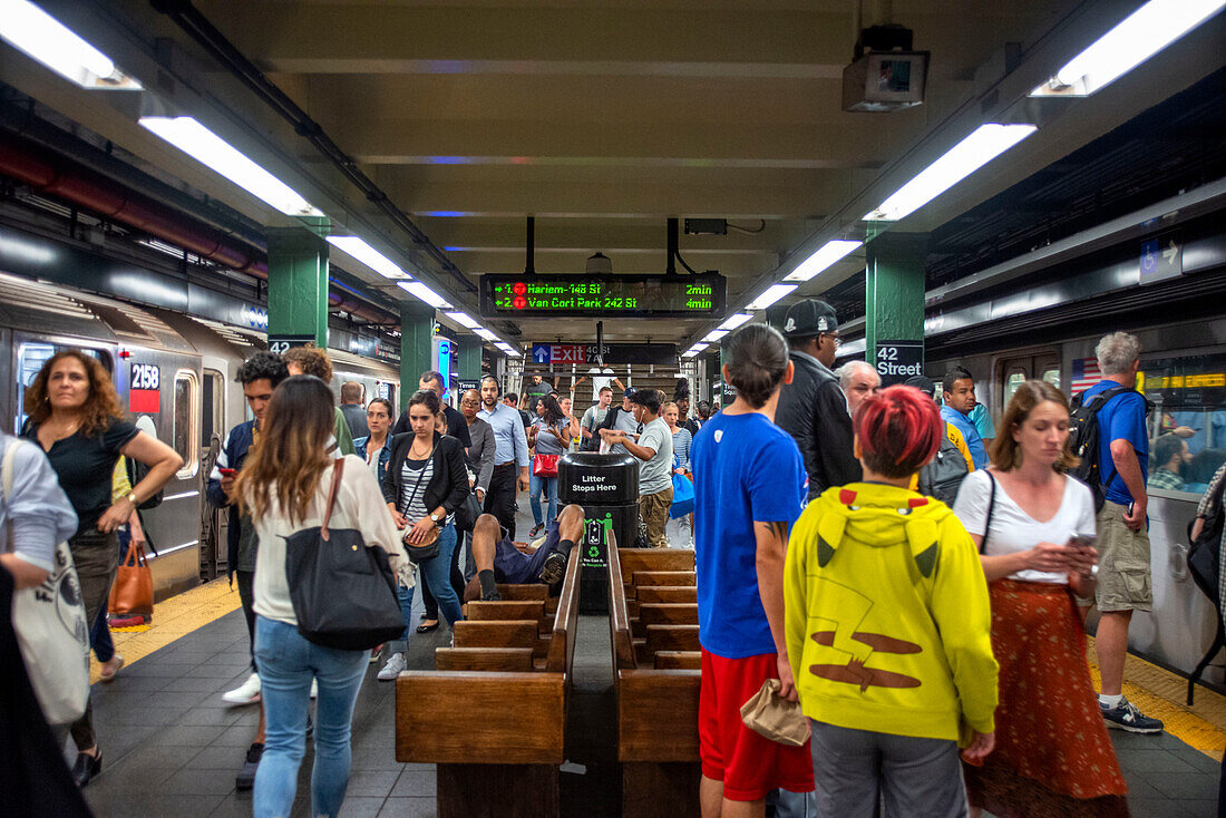 New York subway in 42nd street station Manhattan NYC