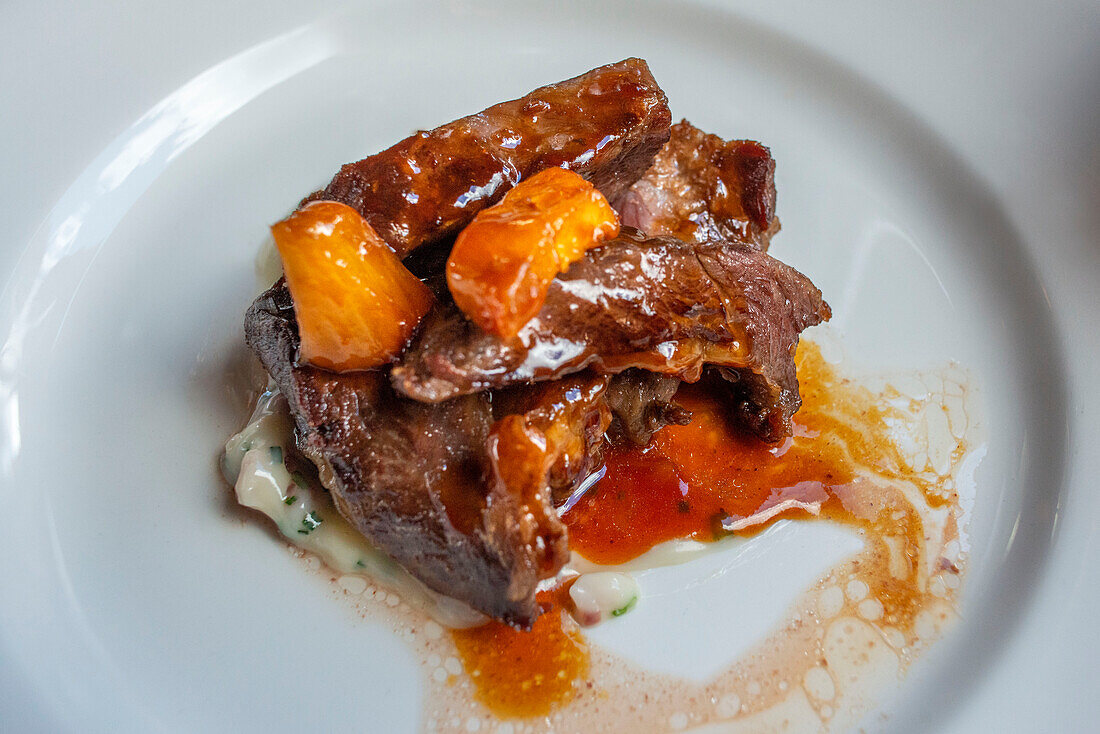 Bull's tail meat dish served in the Al-Andalus luxury train travelling around Andalusia Spain.