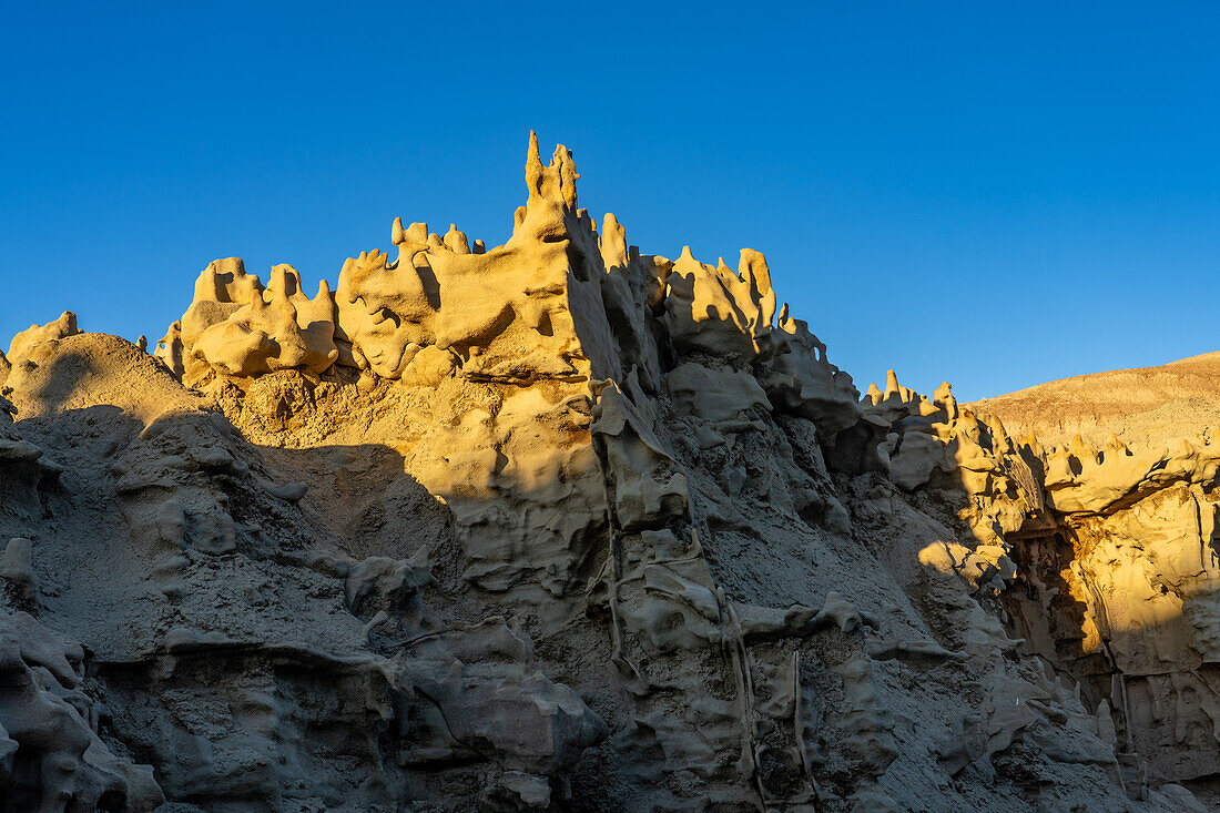 Fantastically eroded sandstone formations at sunset in the Fantasy Canyon Recreation Site, near Vernal, Utah.