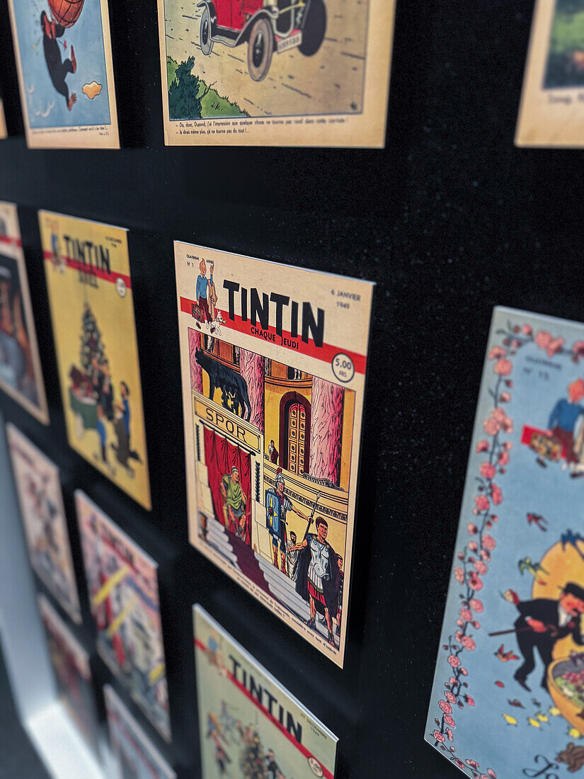 Verschiedene Einbände der "The Adventures of Tintin"-Comics von Herge