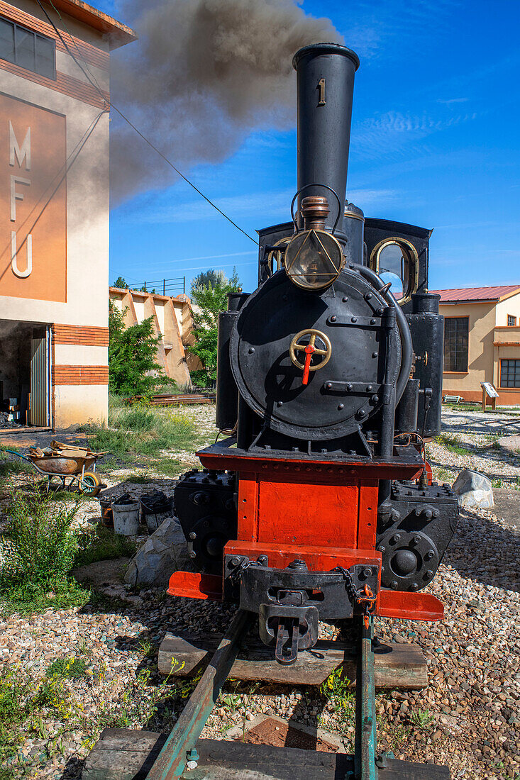 Coal train, Utrillas mining train and Utrillas Mining and Railway Theme Park, Utrillas, Cuencas Mineras, Teruel, Aragon, Spain.