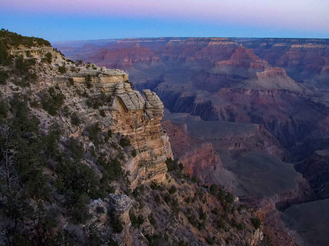 Predawn view of the Grand Canyon from Mather Point in Grand Canyon National Park, Arizona.