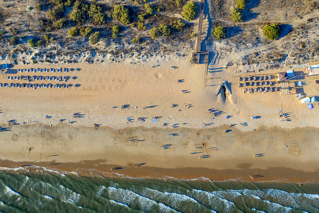 Aerial view of Playa de la Antilla beach hotels Lepe Huelva Province, Andalusia, southern Spain.