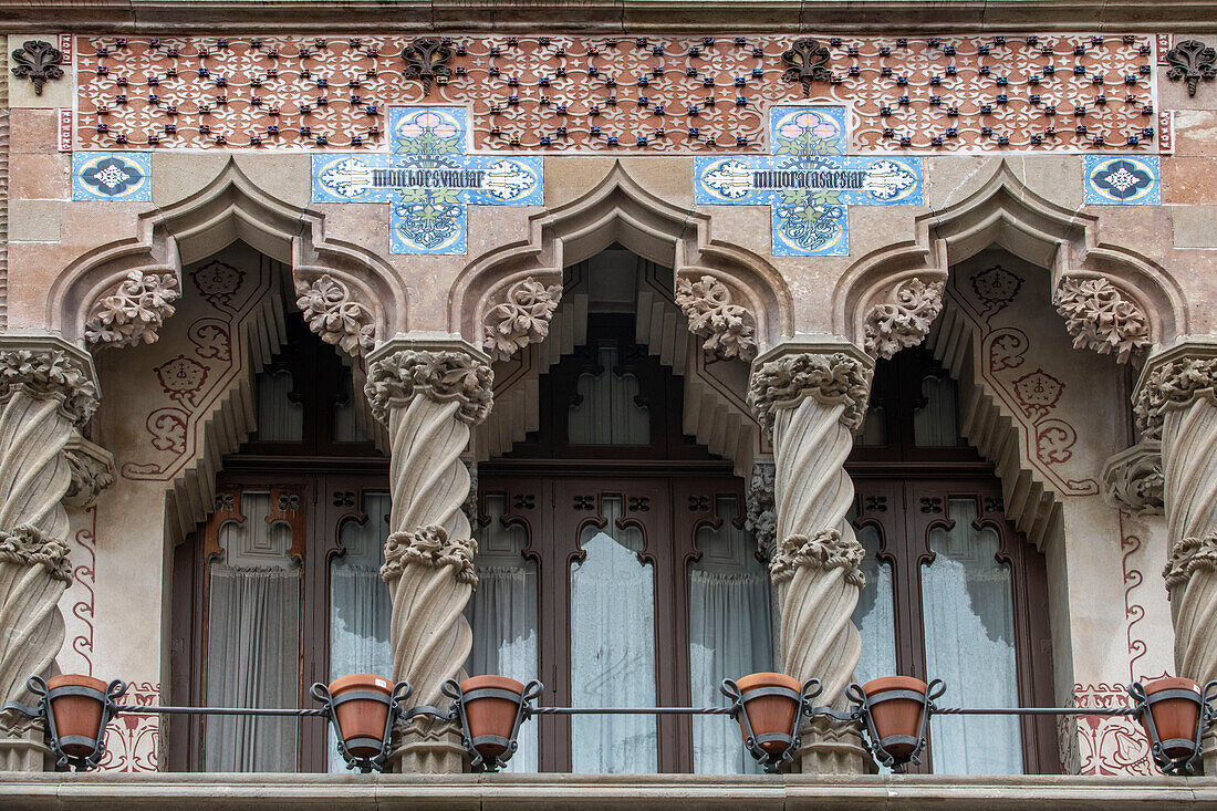 Barcelona, Maresme Coast, Mataró city, Casa Coll i Regàs is a modernist building in Mataró, designed by the Catalan architect Josep Puig i Cadafalch in 1898 on behalf of businessman Joaquim Coll i Regàs, an important textile manufacturer in Mataró.