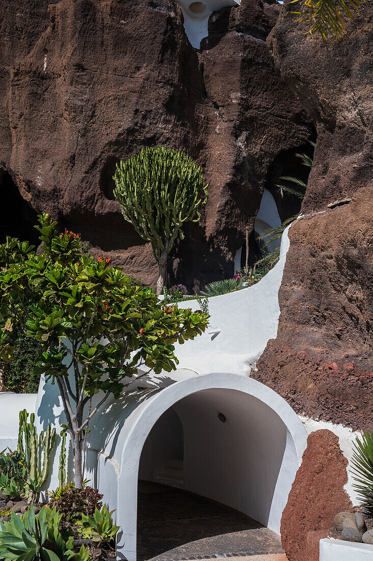 The Lagomar Museum, also known as Omar Sharif's House, unique former home incorporating natural lava caves, now a restaurant, bar & art gallery in Lanzarote, Canary Islands, Spain