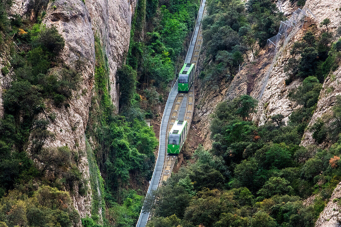 Santa Cova Seilbahn Bahnhof Santa Cova Kapellenstation auf dem Berg Montserrat in Monistrol de Montserrat, Barcelona, Katalonien, Spanien