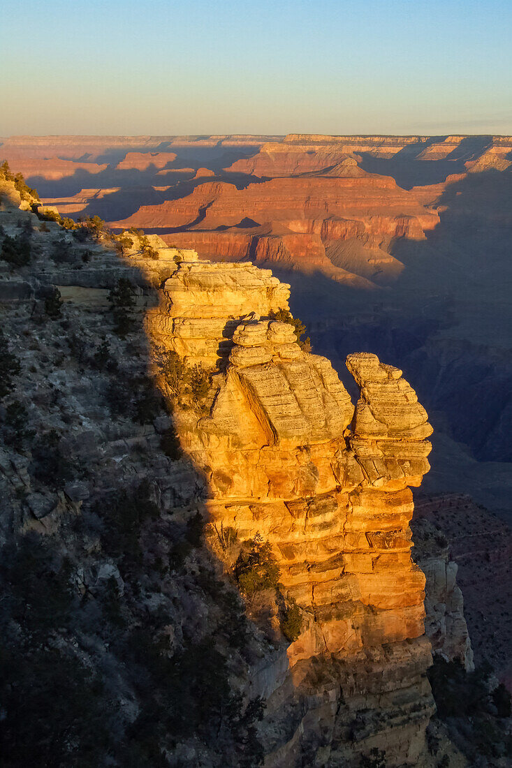 First light in the Grand Canyon from Mather Point in Grand Canyon National Park, Arizona.