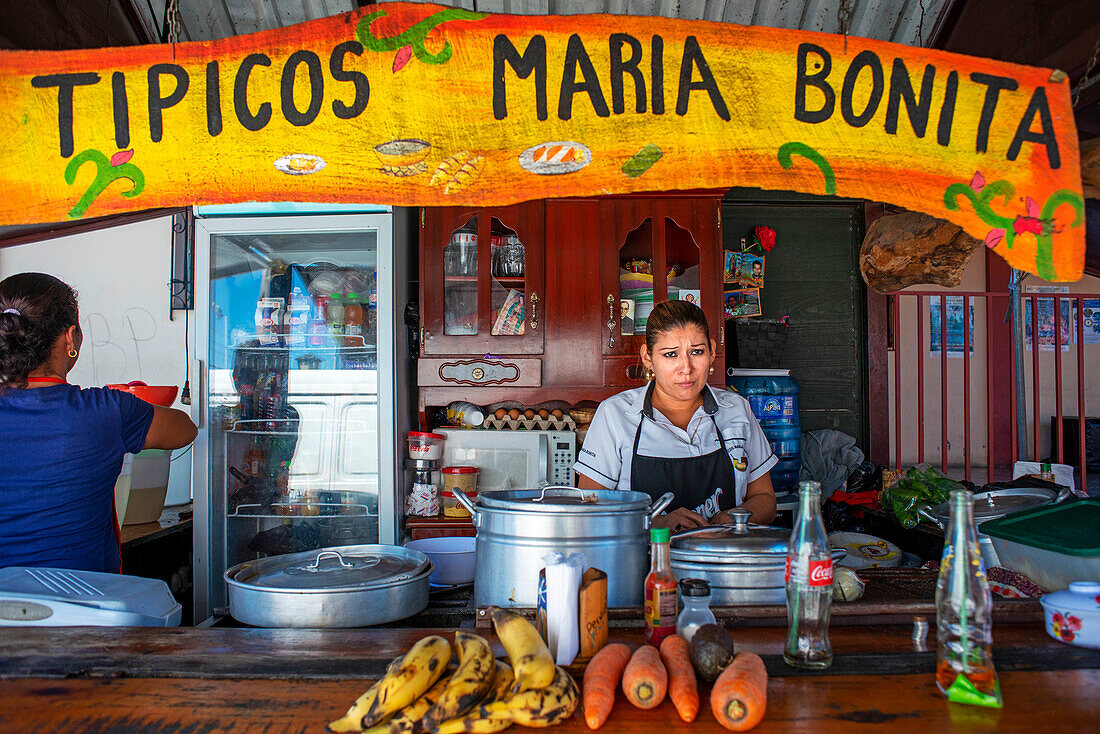 Food stall Tipicos Maria Bonita in San Bartolomé Perulapia in Cuscatlan, El Salvador Central America.