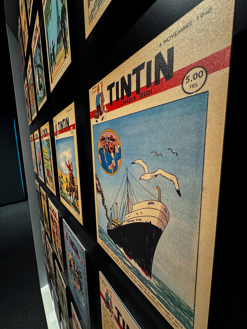 Assorted covers of The Adventures of Tintin comic books by Herge.